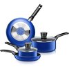 Serenelife Kitchenware Pots & Pans Set – Basic Kitchen Cookware, Black Non-Stick Coating Inside, Heat Resistant SLCW6BLU